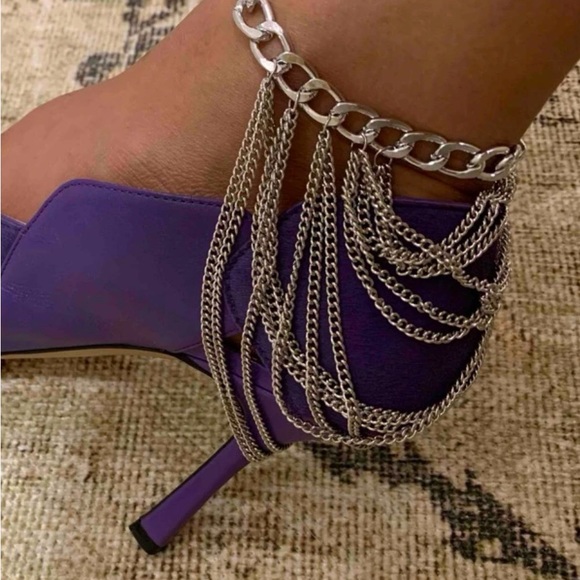 ✨3/$38 New 1 Piece Silver Layered Chain Anklet | High Heel Wedge Shoe Accessory - Picture 10 of 16